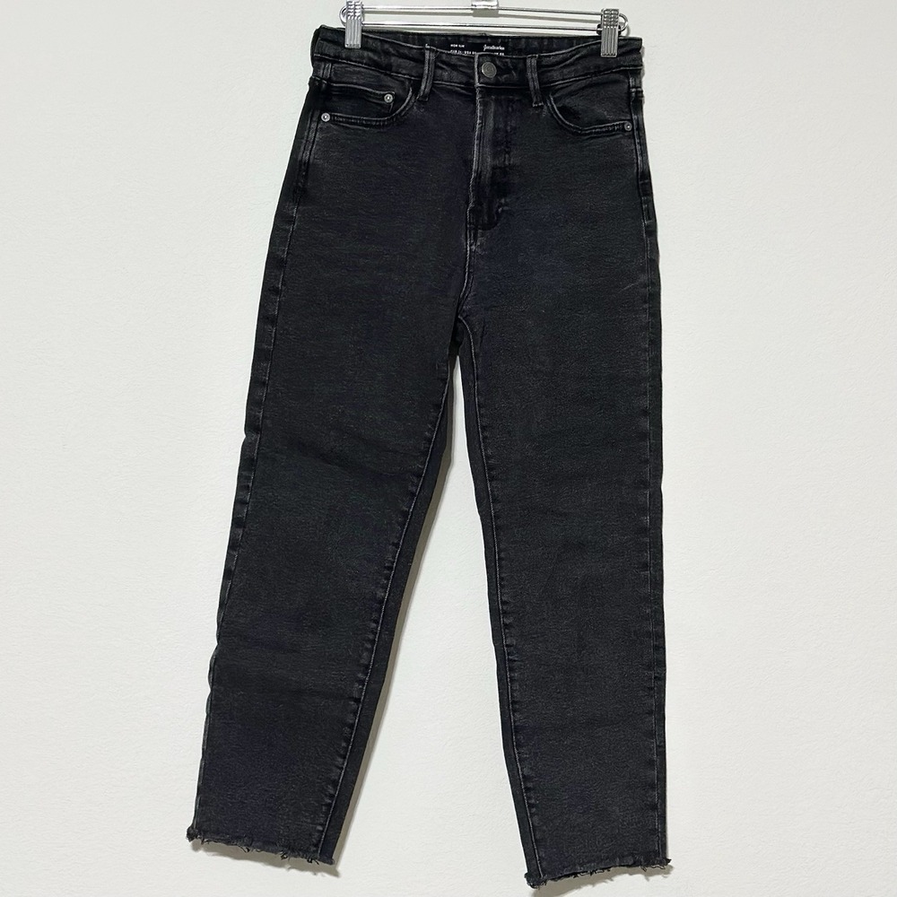 Stradivarius Jeans Womens USA 4 Black Denim Mom Slim Raw Hem  EUC‎